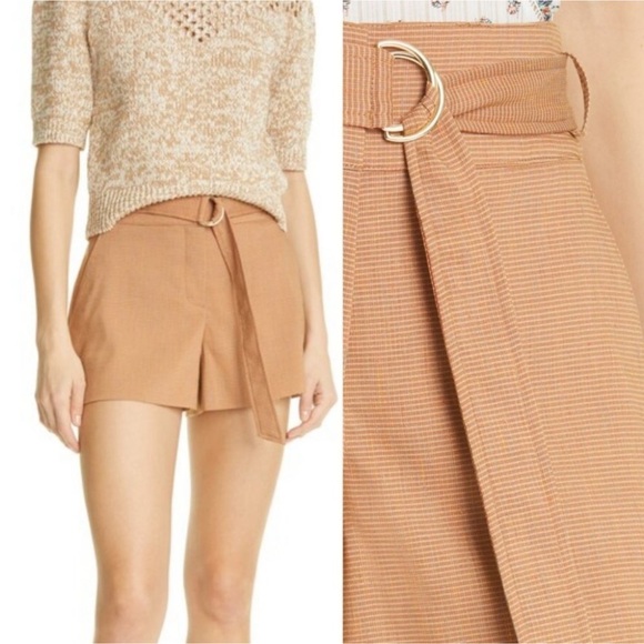 Veronica Beard Borneo High-Waist Chai Shorts with D-Ring Belt Size 2